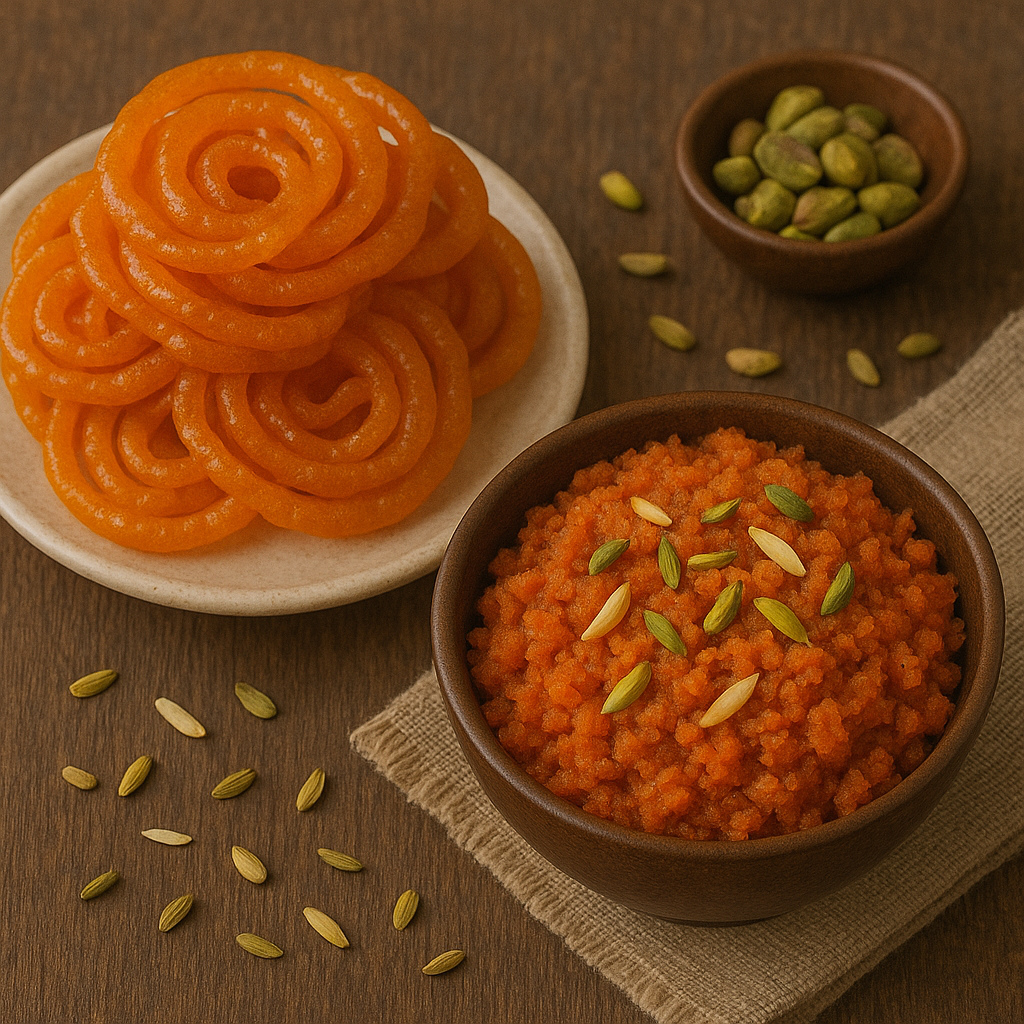 jalabi and gajar halwa