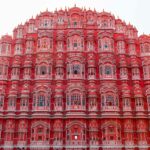 Jaipur Pink City street view with traditional pink buildings at sunrise